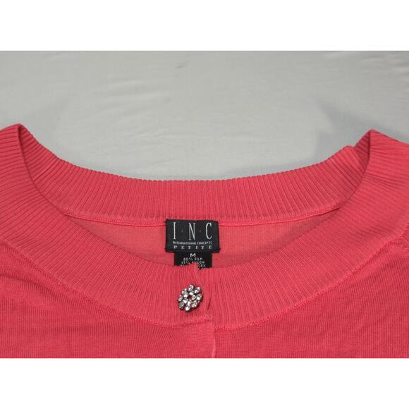 INC Petite Womens M Silk Blend Cardigan Sweater Coral Rhinestone Buttons - Picture 5 of 15
